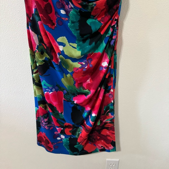 Lauren Ralph Lauren Multicolor Floral Ruched Faux Wrap Sleeveless Midi Dress-16 - Picture 4 of 8